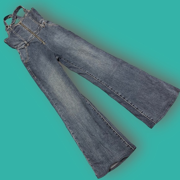 PacSun front zip flare denim overalls. Size Small 🌺 - Picture 3 of 11